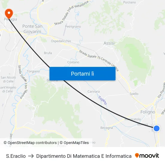 S.Eraclio to Dipartimento Di Matematica E Informatica map