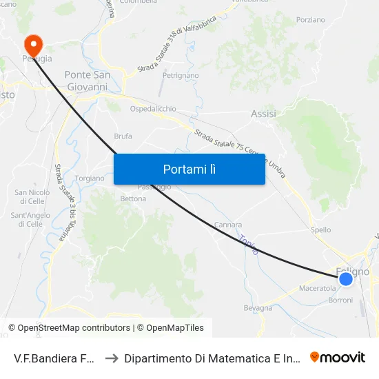 V.F.Bandiera Foligno to Dipartimento Di Matematica E Informatica map