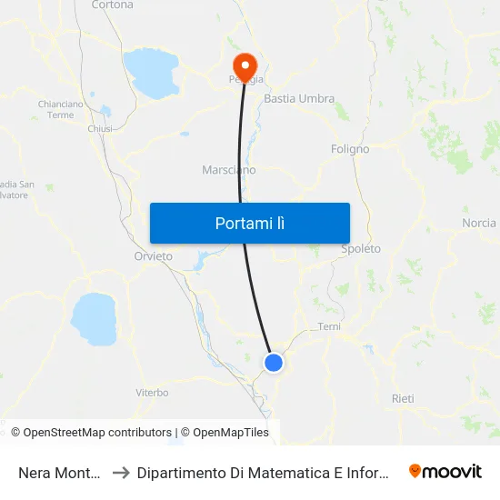 Nera Montoro to Dipartimento Di Matematica E Informatica map