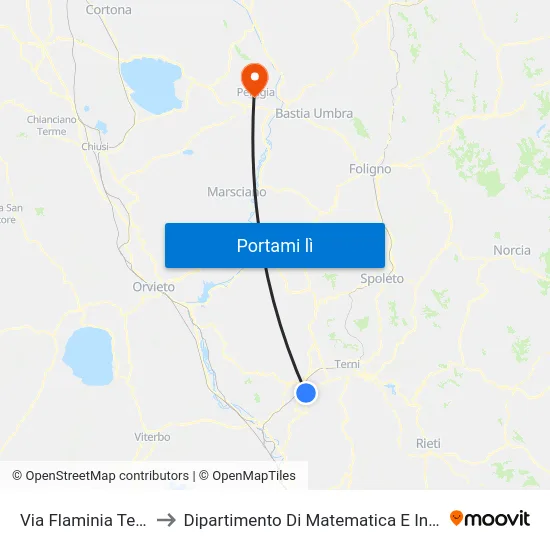 Via Flaminia Ternana to Dipartimento Di Matematica E Informatica map