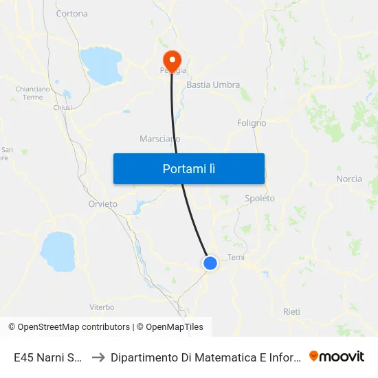E45 Narni Scalo to Dipartimento Di Matematica E Informatica map