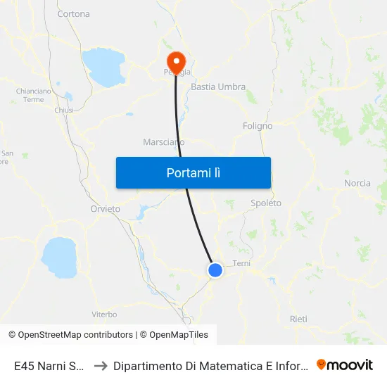 E45 Narni Scalo to Dipartimento Di Matematica E Informatica map