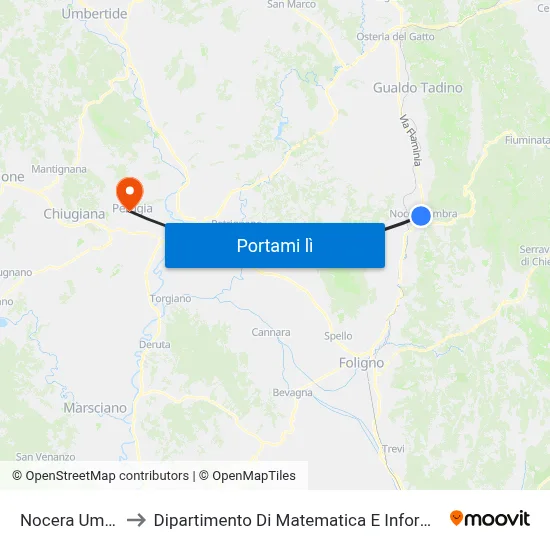 Nocera Umbra to Dipartimento Di Matematica E Informatica map
