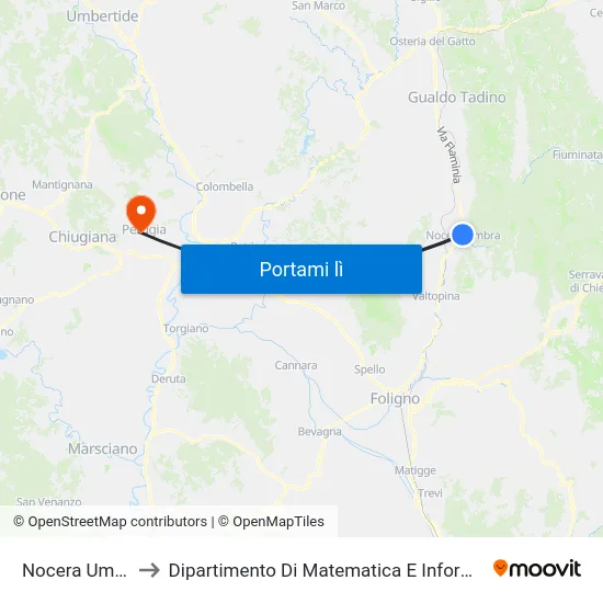 Nocera Umbra to Dipartimento Di Matematica E Informatica map