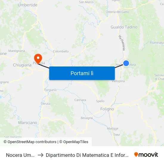 Nocera Umbra to Dipartimento Di Matematica E Informatica map