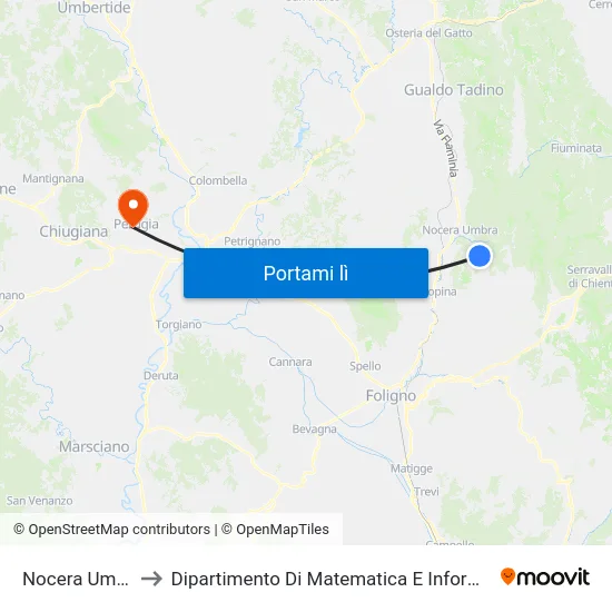 Nocera Umbra to Dipartimento Di Matematica E Informatica map