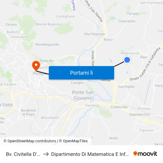 Bv. Civitella D'Arna to Dipartimento Di Matematica E Informatica map