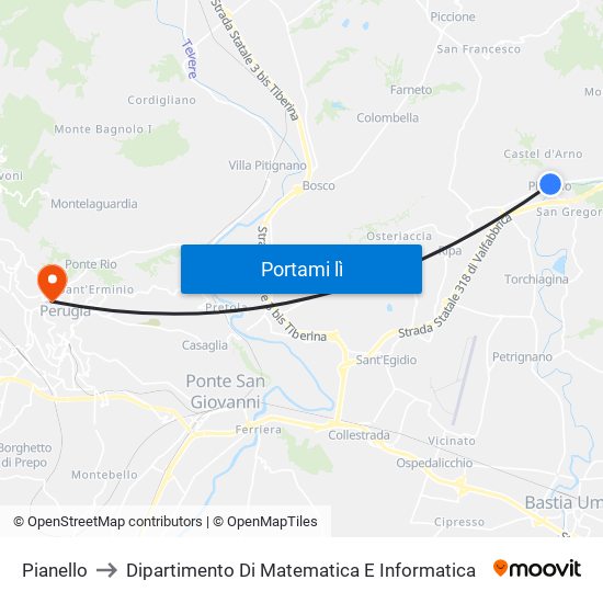 Pianello to Dipartimento Di Matematica E Informatica map