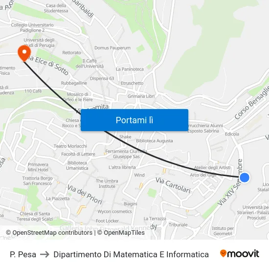 P. Pesa to Dipartimento Di Matematica E Informatica map