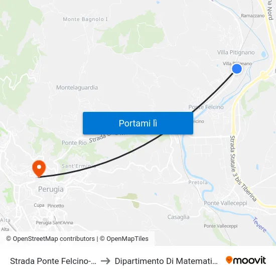 Strada Ponte Felcino-Ponte Pattoli to Dipartimento Di Matematica E Informatica map