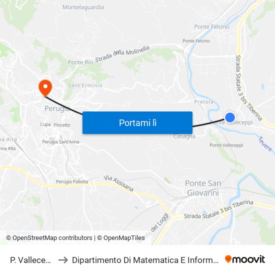 P. Valleceppi to Dipartimento Di Matematica E Informatica map