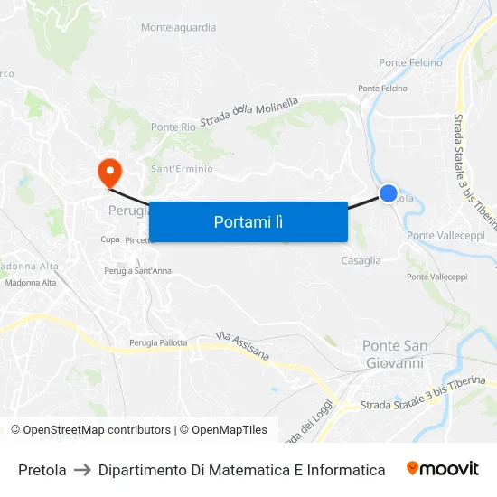 Pretola to Dipartimento Di Matematica E Informatica map