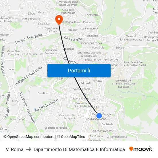 V. Roma to Dipartimento Di Matematica E Informatica map