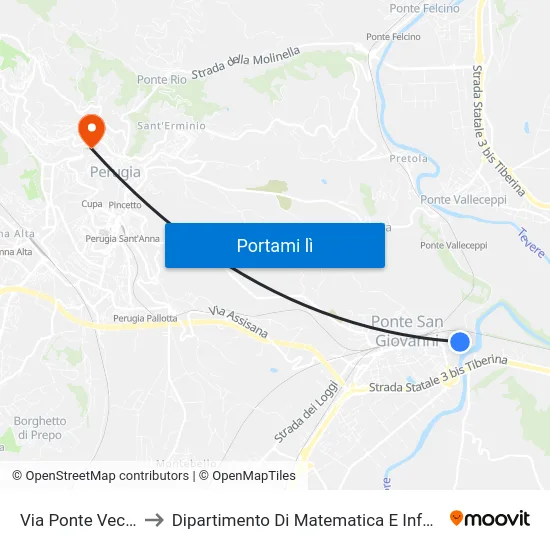 Via Ponte Vecchio to Dipartimento Di Matematica E Informatica map