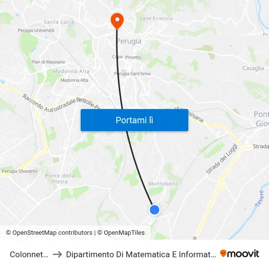 Colonnetta to Dipartimento Di Matematica E Informatica map