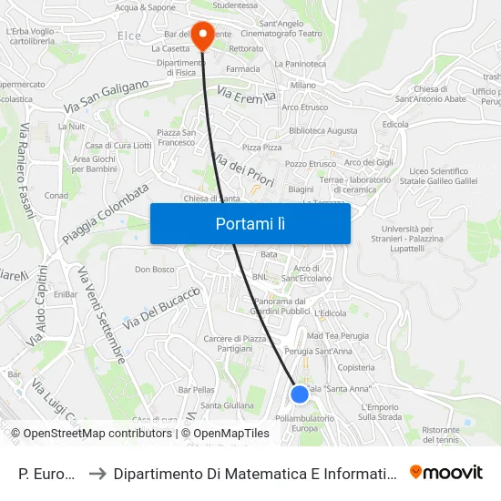 P. Europa to Dipartimento Di Matematica E Informatica map