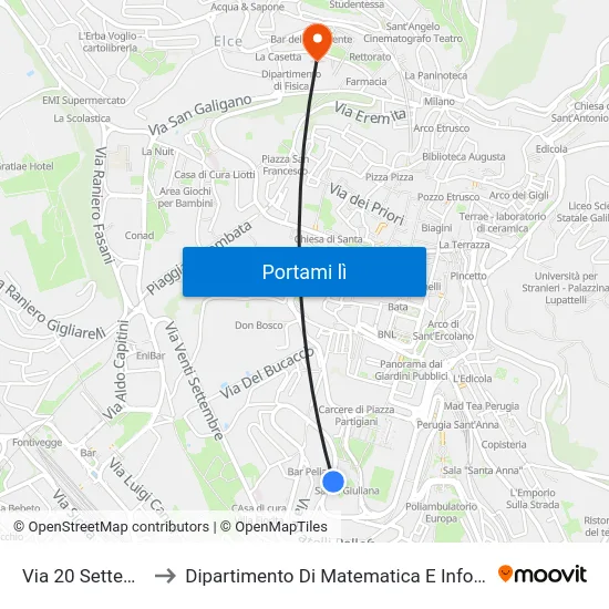 Via 20 Settembre to Dipartimento Di Matematica E Informatica map