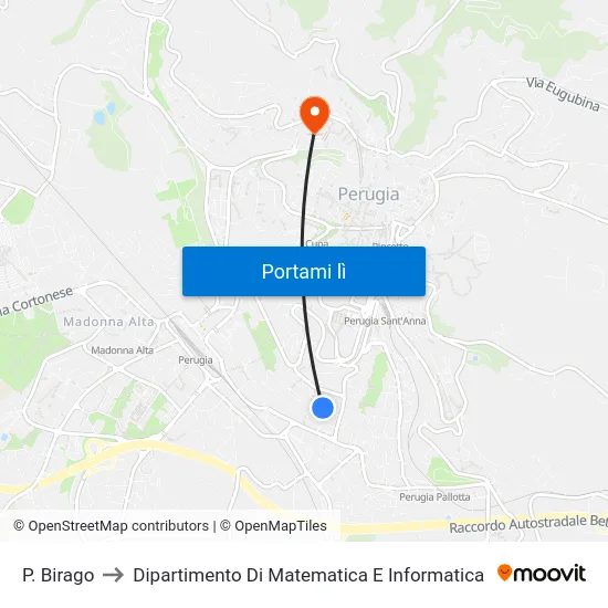 P. Birago to Dipartimento Di Matematica E Informatica map