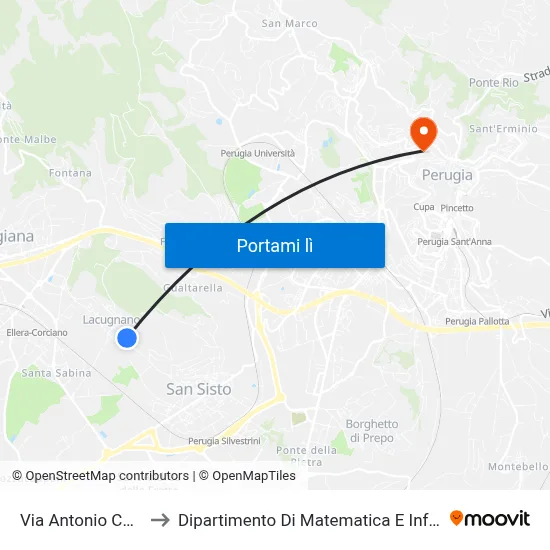 Via Antonio Canova to Dipartimento Di Matematica E Informatica map