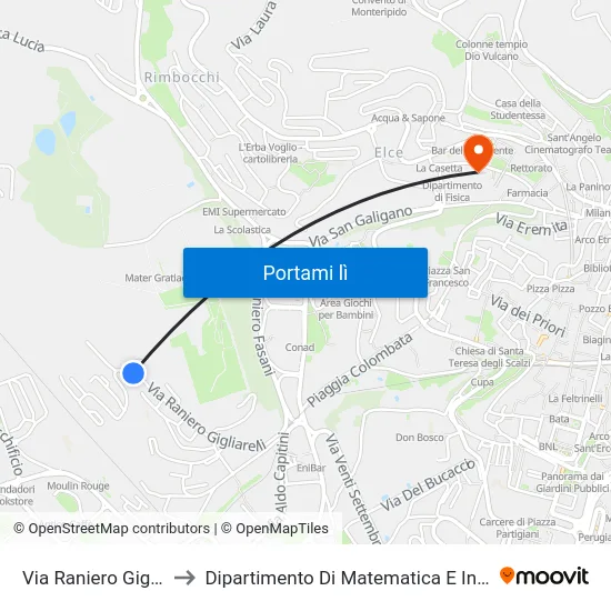 Via Raniero Gigliarelli to Dipartimento Di Matematica E Informatica map