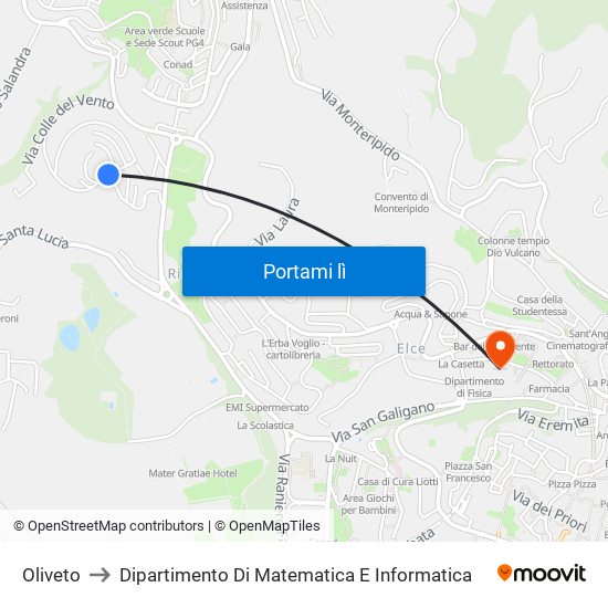 Oliveto to Dipartimento Di Matematica E Informatica map