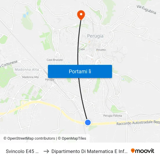 Svincolo E45 Prepo to Dipartimento Di Matematica E Informatica map