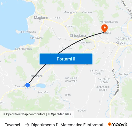 Tavernelle to Dipartimento Di Matematica E Informatica map