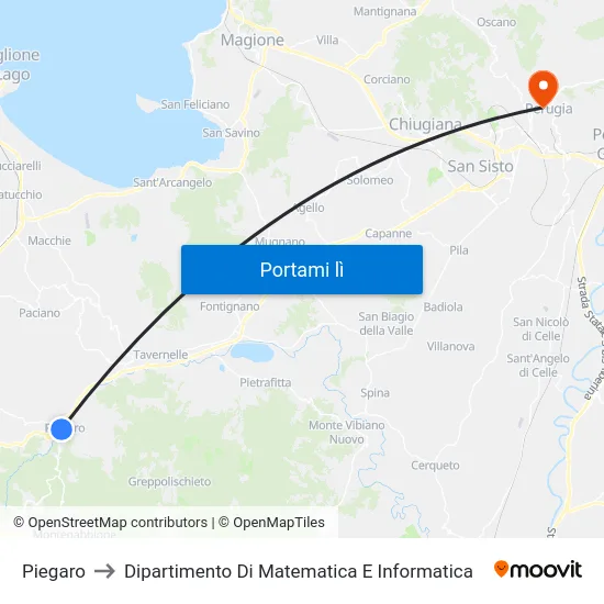 Piegaro to Dipartimento Di Matematica E Informatica map