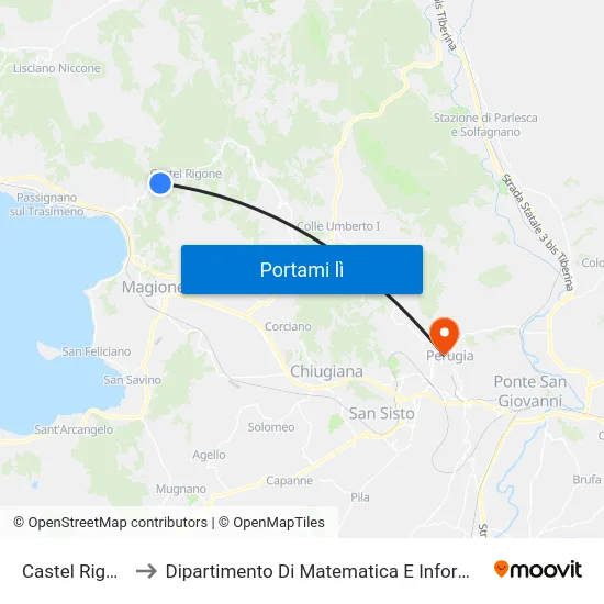Castel Rigone to Dipartimento Di Matematica E Informatica map