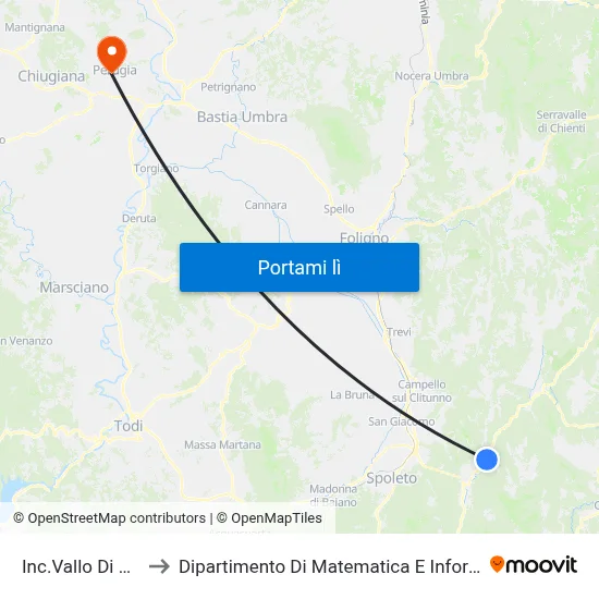 Inc.Vallo Di Nera to Dipartimento Di Matematica E Informatica map