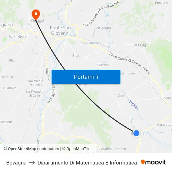 Bevagna to Dipartimento Di Matematica E Informatica map