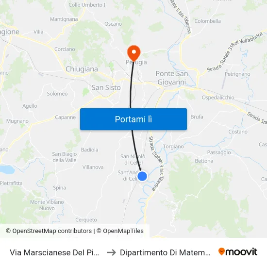 Via Marscianese Del Piano In Sant'Angelo to Dipartimento Di Matematica E Informatica map
