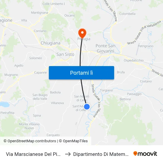 Via Marscianese Del Piano In Sant'Angelo to Dipartimento Di Matematica E Informatica map