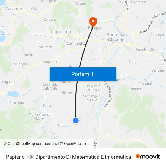Papiano to Dipartimento Di Matematica E Informatica map