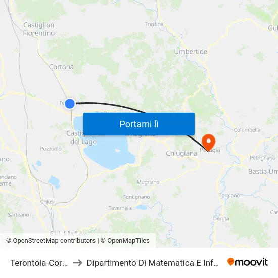 Terontola-Cortona to Dipartimento Di Matematica E Informatica map