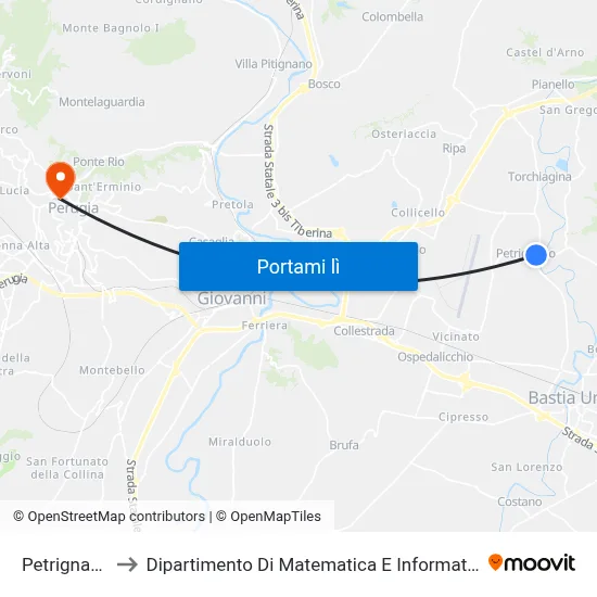 Petrignano to Dipartimento Di Matematica E Informatica map