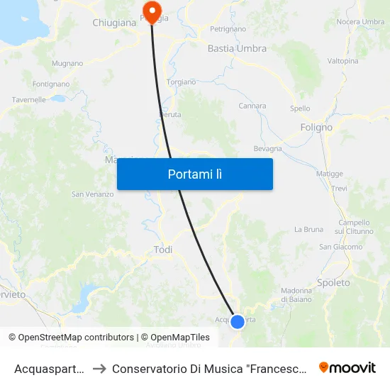 Acquasparta E45 to Conservatorio Di Musica "Francesco Morlacchi" map