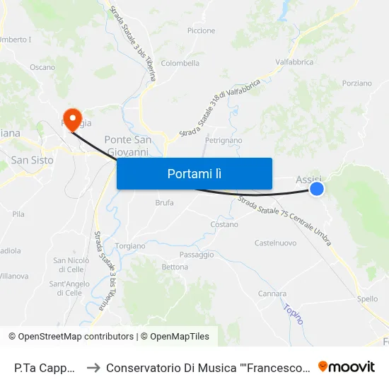 P.Ta Cappuccini to Conservatorio Di Musica "Francesco Morlacchi" map