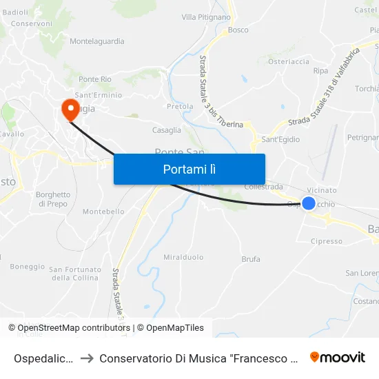 Ospedalicchio to Conservatorio Di Musica "Francesco Morlacchi" map