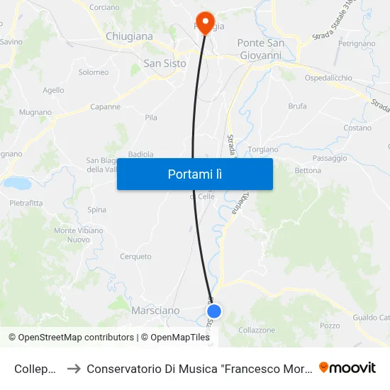 Collepepe to Conservatorio Di Musica "Francesco Morlacchi" map