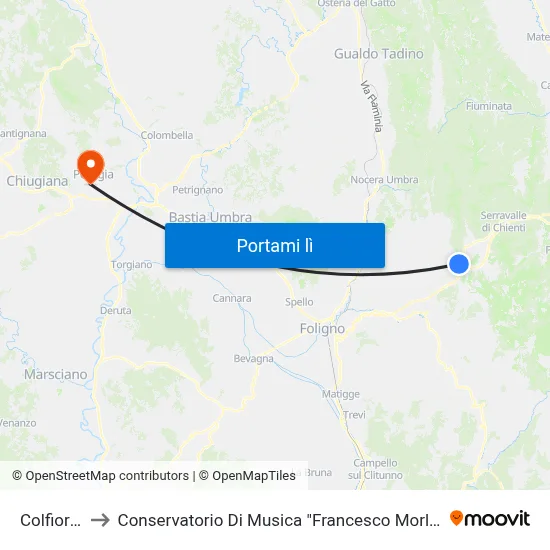 Colfiorito to Conservatorio Di Musica "Francesco Morlacchi" map