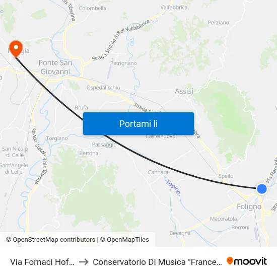 Via Fornaci Hoffmann 5 to Conservatorio Di Musica "Francesco Morlacchi" map