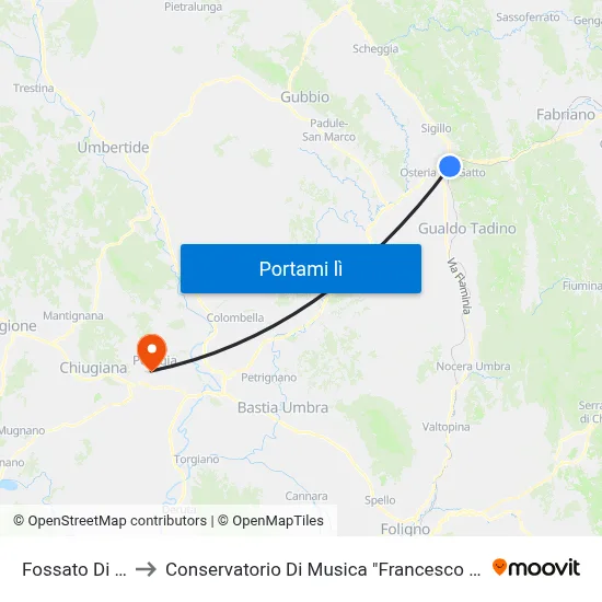 Fossato Di Vico to Conservatorio Di Musica "Francesco Morlacchi" map