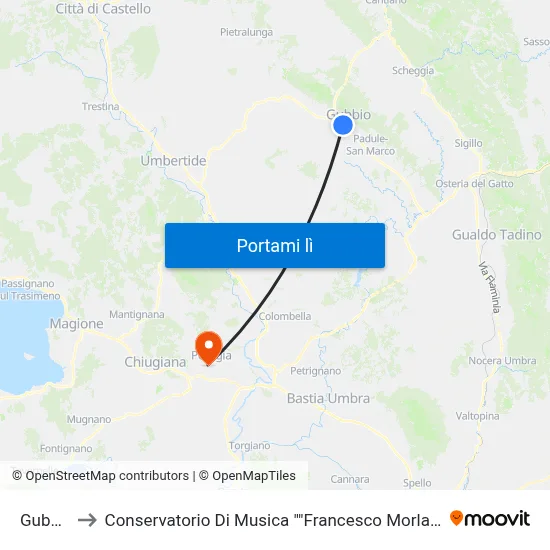 Gubbio to Conservatorio Di Musica "Francesco Morlacchi" map