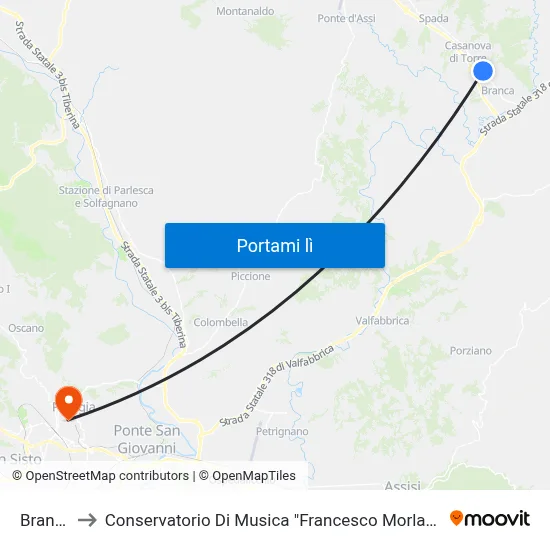 Branca to Conservatorio Di Musica "Francesco Morlacchi" map