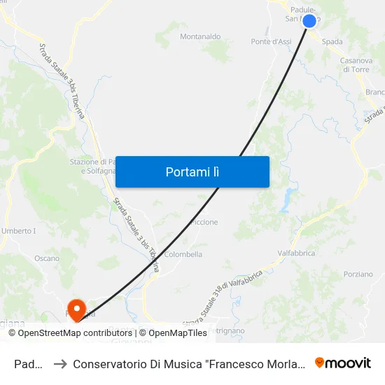 Padule to Conservatorio Di Musica "Francesco Morlacchi" map