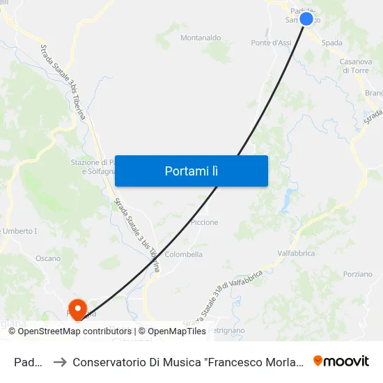 Padule to Conservatorio Di Musica "Francesco Morlacchi" map