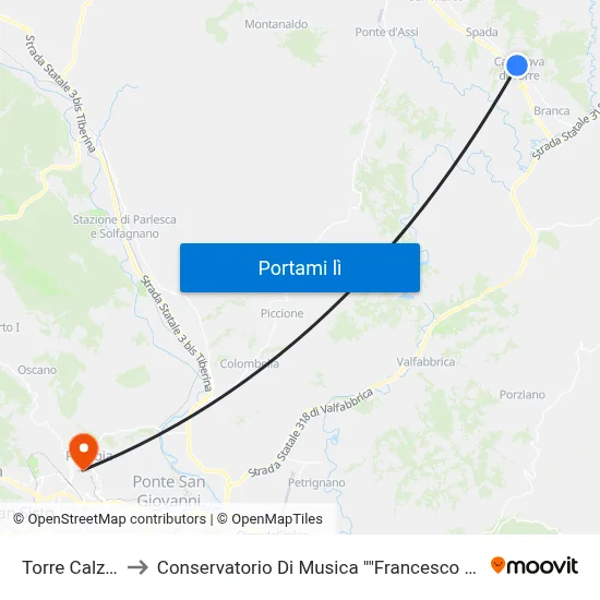 Torre Calzolari to Conservatorio Di Musica "Francesco Morlacchi" map