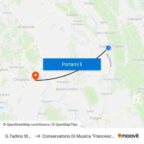 G.Tadino Stazione to Conservatorio Di Musica "Francesco Morlacchi" map
