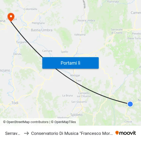 Serravalle to Conservatorio Di Musica "Francesco Morlacchi" map